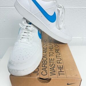 Nike Men's White Sneakers with Blue Accents